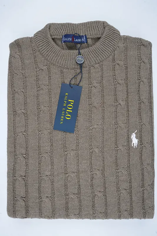 Pull Ralph col rond en coton 100%  Ref-VG7720d ( Beige foncé ) 