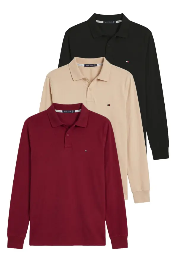 Pack 3 Polo Tommy manches Longue en Pur Coton Piqué Ref-TP5GG410
